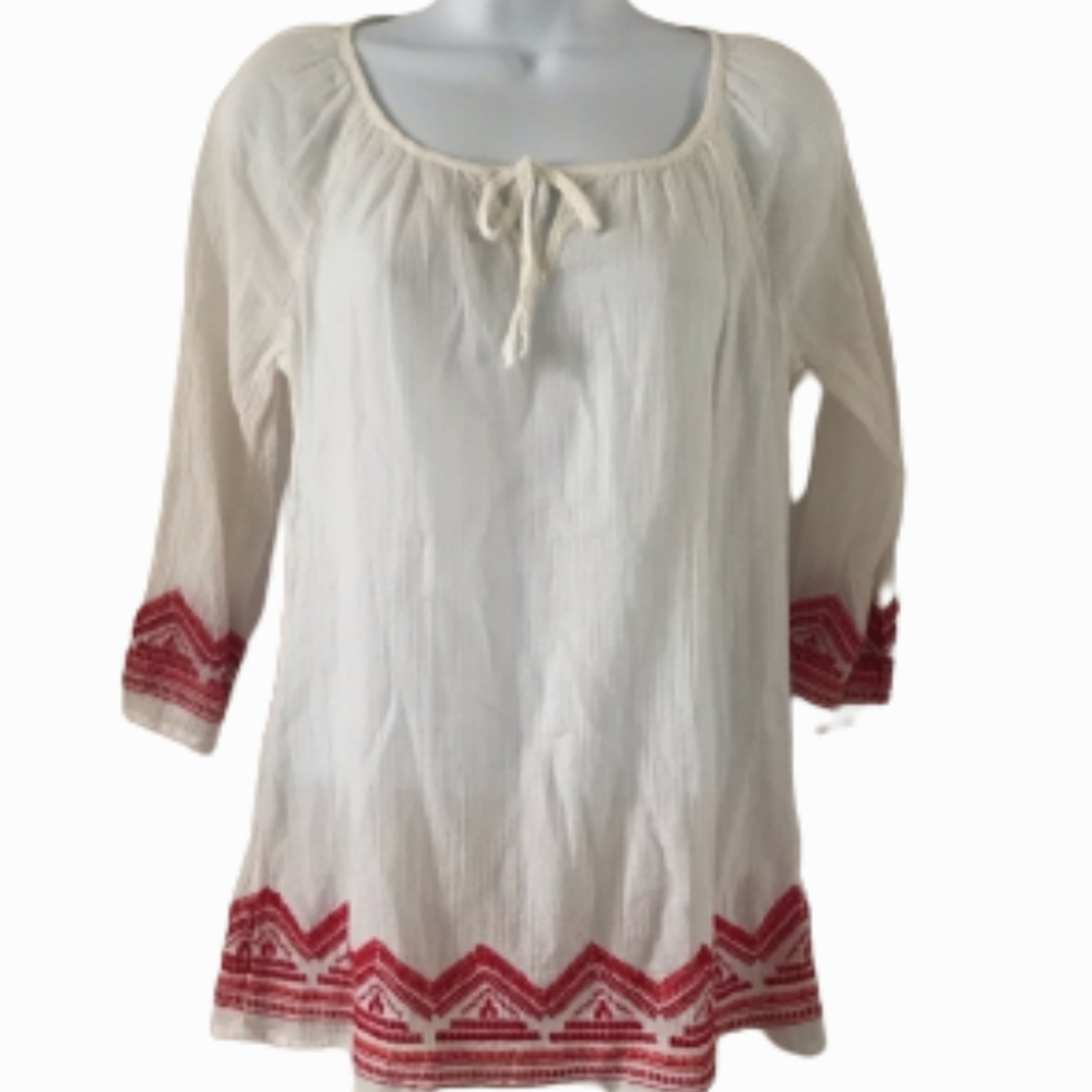 Old Navy Crinkle White Cotton Embroidered Top Tunic
